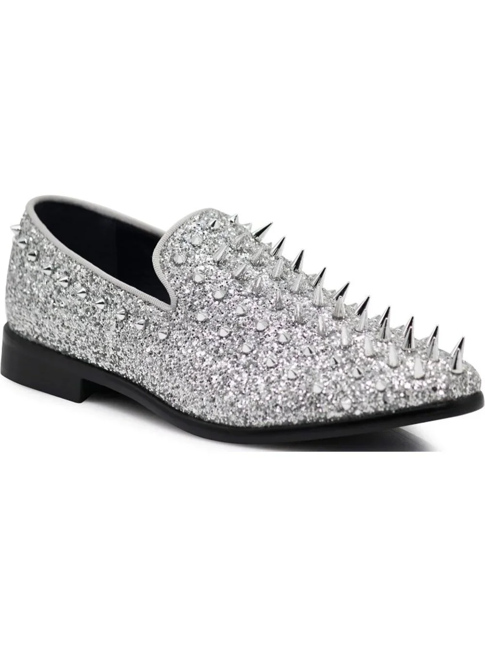 Enzo Romeo Men's Silver Rubber Sole Vintage Loafers Slip On Classic Tuxedo Shoes